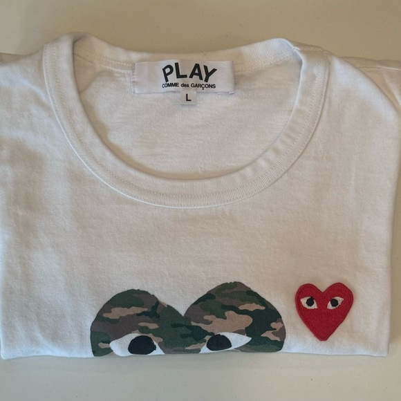 COMME DES GARÇONS PLAY Double Camo Heart T-Shirt - Size Large (authentic) - Picture 2 of 4